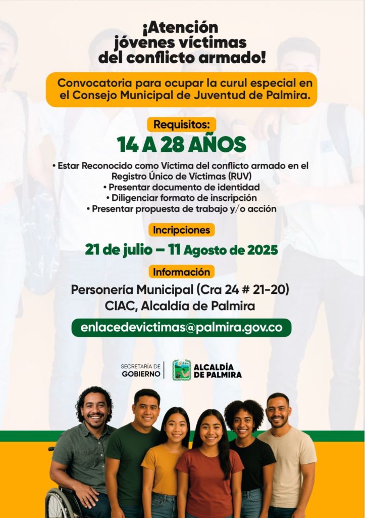 Palmira convoca a jóvenes víctimas del conflicto, para ocupar curul en Consejo de Juventudes