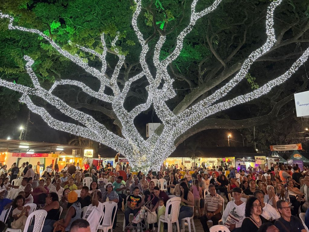 publico alrededor del saman iluminado