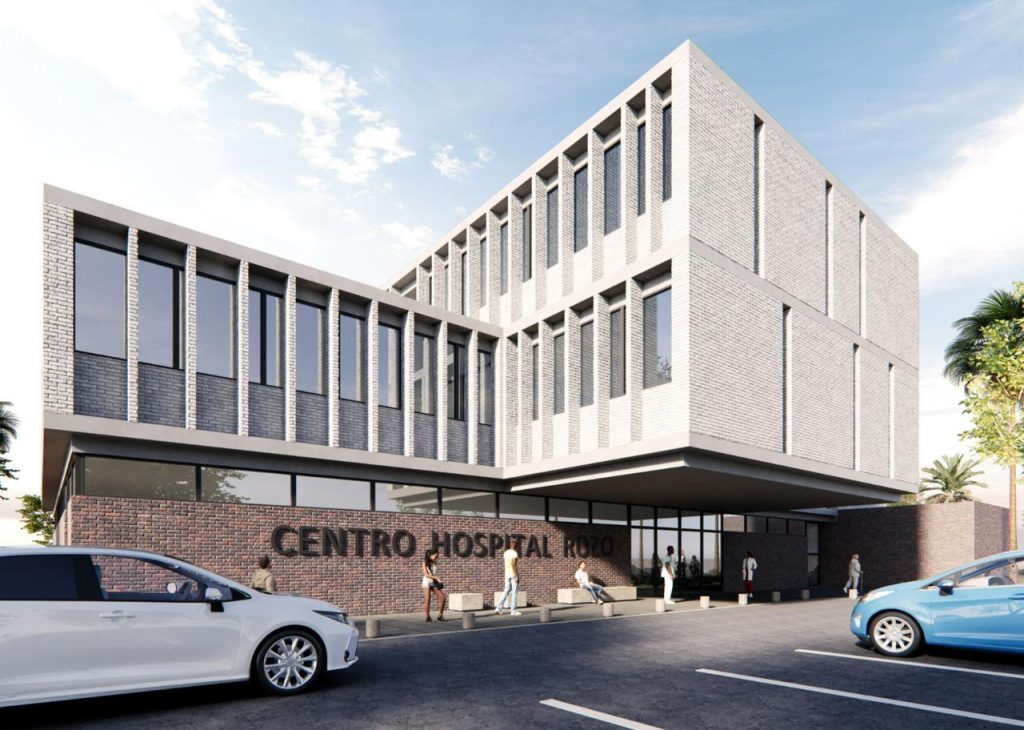 En la imagen representación digital en tres dimensiones del diseño arquitectónico para el nuevo Centro Hospital Rozo en Palmira