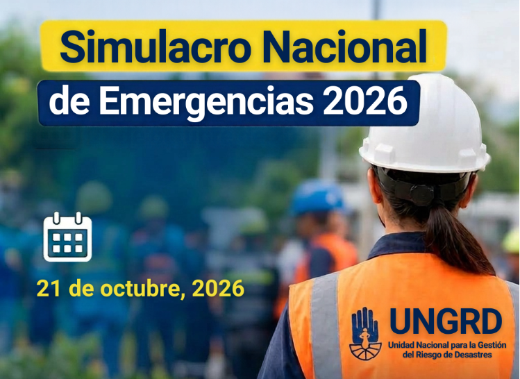Imagen promocional del Simulacro Nacional de Emergencias 2026 fijado para el 21 de octubre de 2026, con el logo de la UNGRD.